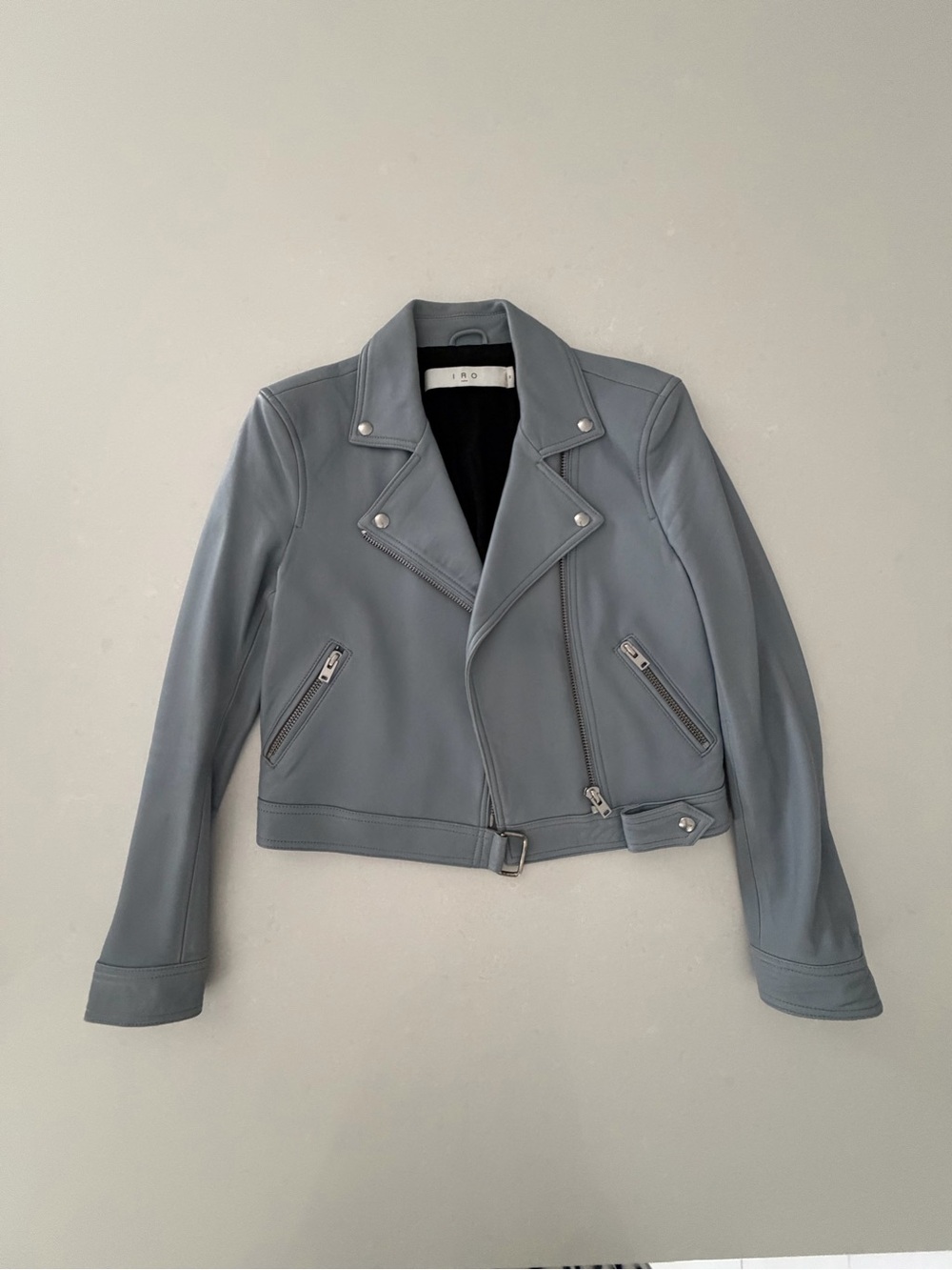 IRO Dusty Blue Leather Moto Jacket
